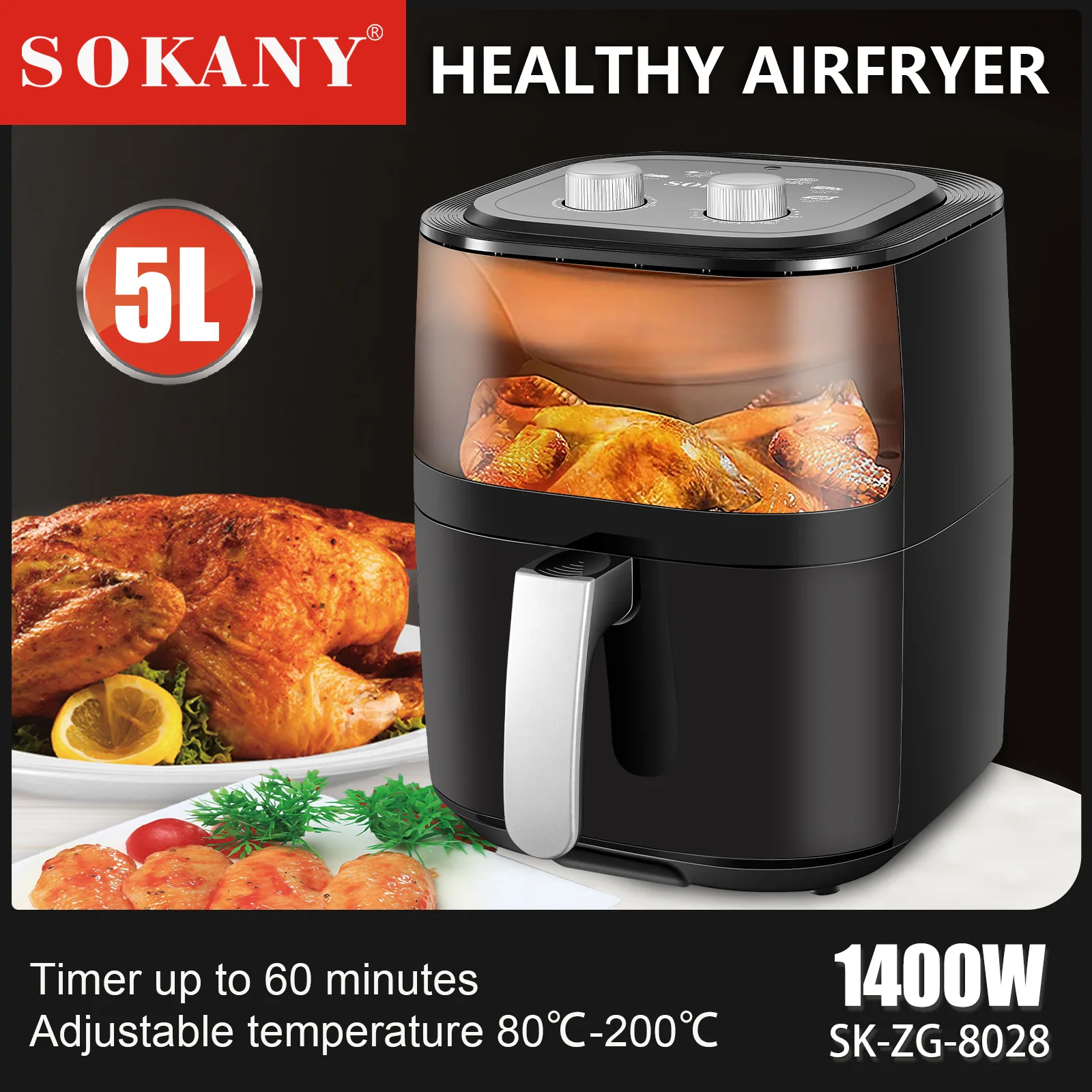Penggorengan Udara Digital Sok - Air Fryer 5L Digital ulasan dan harga